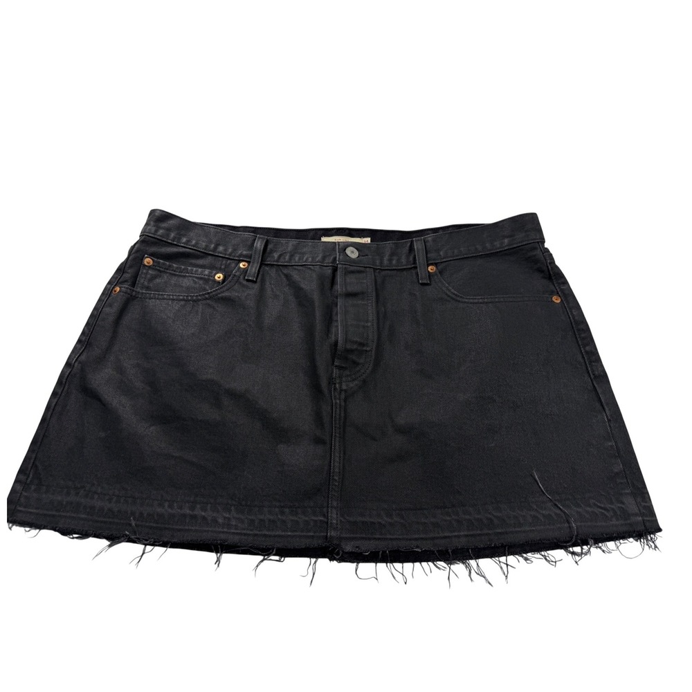 Levis Premium Icon Skirt Womens 34 Black Denim Mini High Rise Raw Hem Button Fly